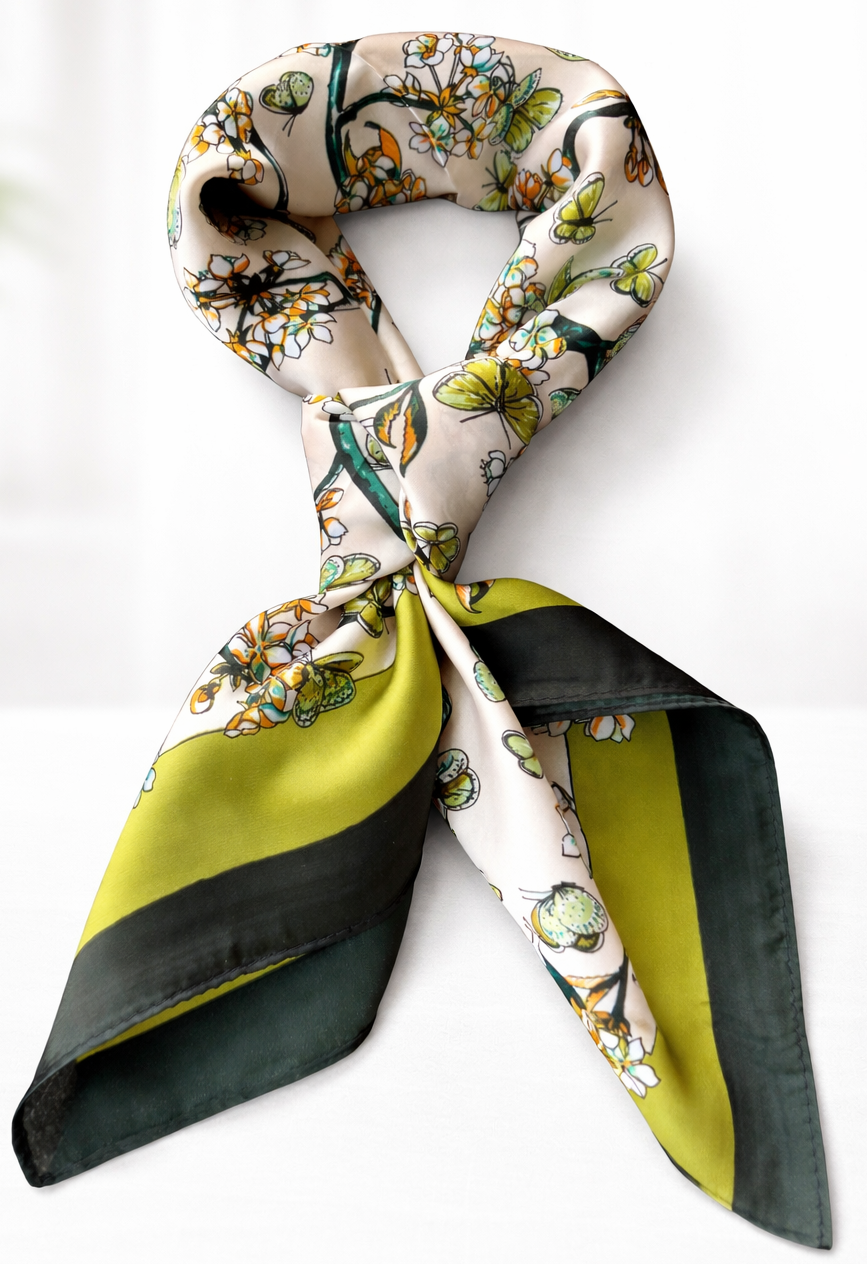 The Green Butterfly Garden silken Scarf