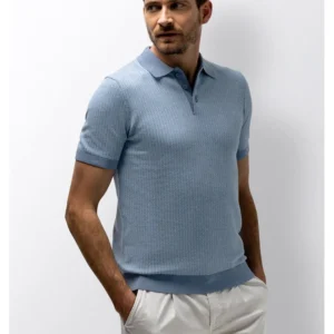 State of Art gebreide polo korte mouw print blue